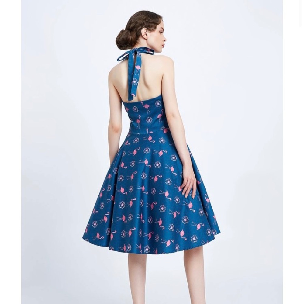 NWT Miss Lulo Flamingo Halter Dress - Picture 3 of 8